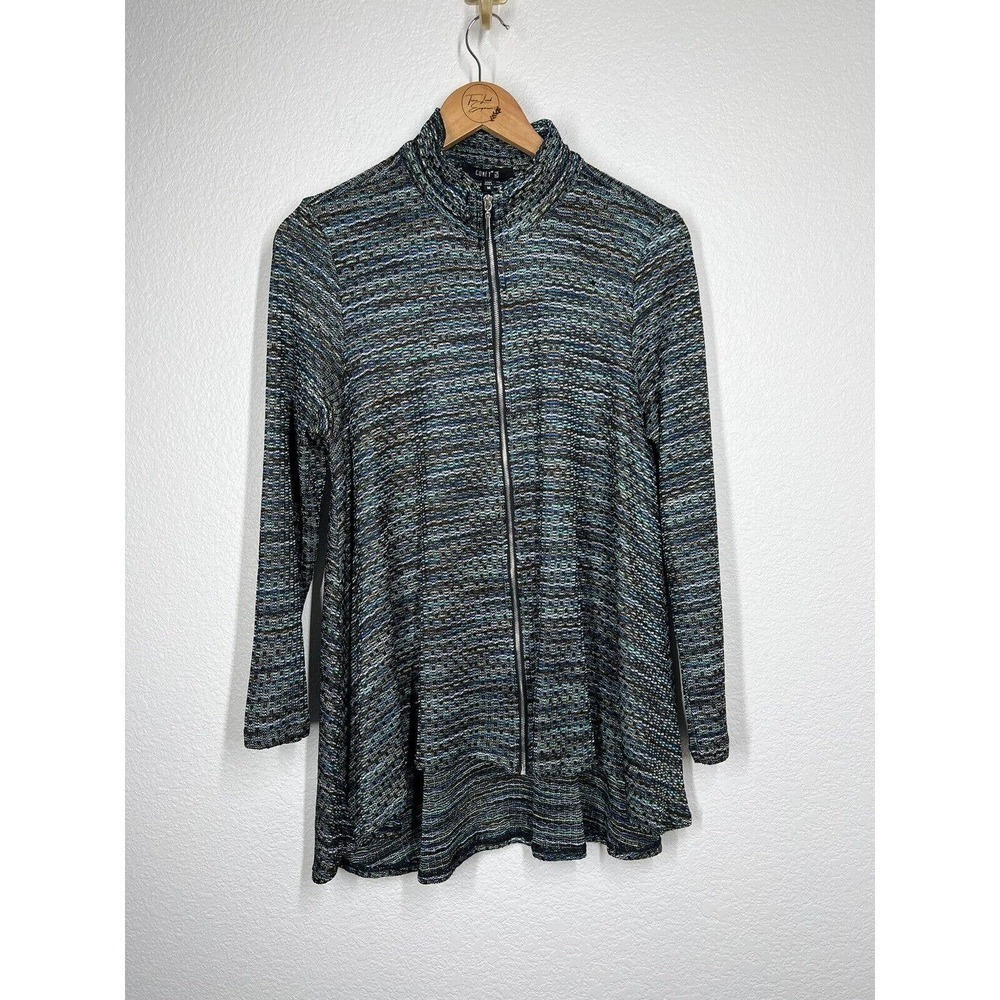 Comfy USA Medium M Textured Knit Zip Front Swing Sweater Jacket Lightweight
